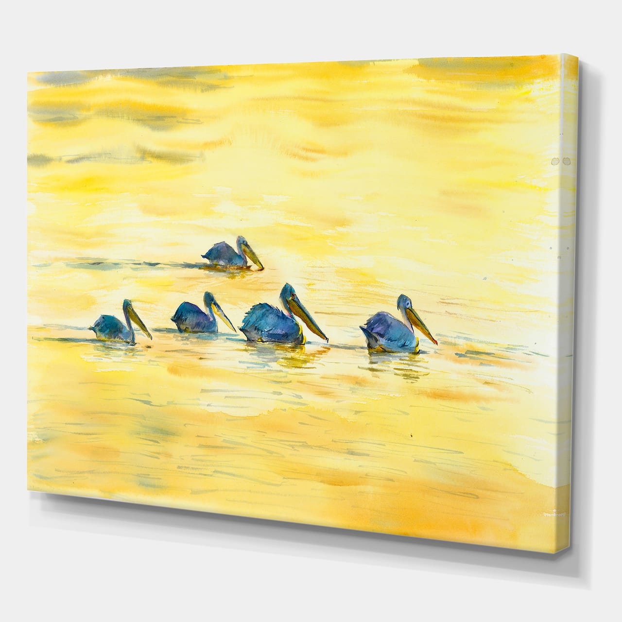 Designart - Pelicans On The Yellow River - Farmhouse Canvas Wall Art Print